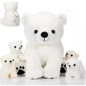 Leitee 5 Pcs Polar Bear Plush Set Large Mommy Polar Bear Stuffed Animal with 4 Cuddly Baby Plushies in Belly for Boys Girls Birthday Winter Holiday Decor Gifts(Sitting)