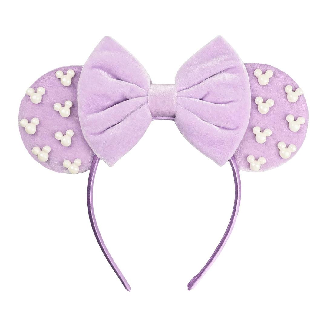 JIAHANG Velvet Mouse Ears Hair Bow Headband with Pearls, Party Decoration Headwear Hair Accessories for Women Girls (velvet purple 05)