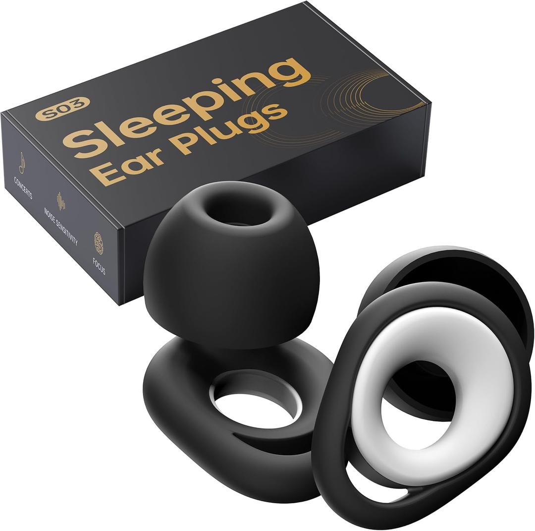 Ear Plugs for Sleeping Noise Cancelling Earbuds, Reusable Silicone Earplugs for Sleeping, High Fidelity with Mute Layer for Snoring Solution for Travel,Focus,45dB Noise Reduction (Black-White)