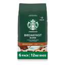 Starbucks Ground Coffee, Medium Roast Hot or Iced Coffee, Breakfast Blend, Six 12 oz Bags (EXP 06/04/26)
