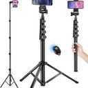 Phone Tripod, 70" Selfie Stick Tripod Stand Cell Phone Tripods with Remote Phone Holder Carry Bag, Aluminum Alloy Selfie Stick Tripods, Compatible with iPhone Samsung GoPro Smartphone (Black)
