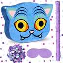 Sosation Cat Piata 12.5 x 9 Inch Blue Cat Shaped Piata with Blindfold Bat for Purple Birthday Decoration Friendship Fans Favor Decoration Wedding