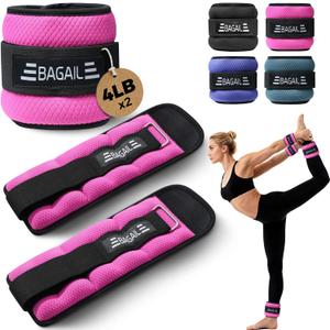 BAGAIL Ankle Wrist Weights for Women & Men, Set of 2 (4 lb Each, 8 lbs Total), Wearable Leg Arm Weights with Sleek Design & Secure Fit for Walking, Running, Pilates, Home Fitness - 4lb x 2, Pink