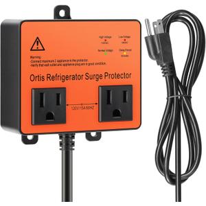 Refrigerator Surge Protector, Ortis Double Outlet Voltage Protector for Home Appliances with Time Delay, 5ft Power Cord, Protects Against Brownout, Spike, Instant Surge All Voltage Abnormalities (Orange)