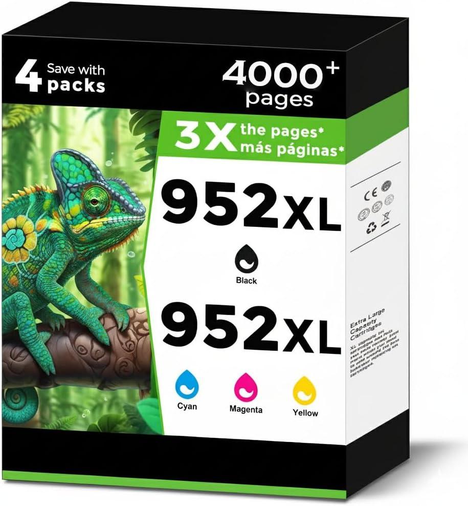 952XL Ink Cartridges Black Color Combo Pack Replacement for HP 952 XL for OfficeJet Pro 7740 952 952XL for 8700 8702 8210 8703 8710 8715 8720 8725 8730 8740 7720 8200 8216 8716 Printers KCMY 4-Pack
