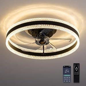 LUDOMIDE Flush Mount Ceiling Fan, Ceiling Fans with Lights and Remote, 6 Winds Speeds, 20” Low Profile Ceiling Fan 3000-6000K Dimmable LED Light for Bedroom, Living Room, Dining Room and Kitchen