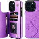 Vaburs Compatible with iPhone 16 Pro Max Case Wallet with Card Holder,Embossed Butterfly Pattern PU Leather Double Buttons Flip Protective Shockproof Cover for Magnetic Car Mount 6.9 Inch (Purple)