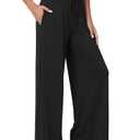 WiWi Wide Leg Pajama Pants for Women Viscose from Bamboo Super Soft Sleep Pj Sweatpants Lounge Palazzo Pjs Bottoms with Pockets S-XXL, Black, Large (Black, L)