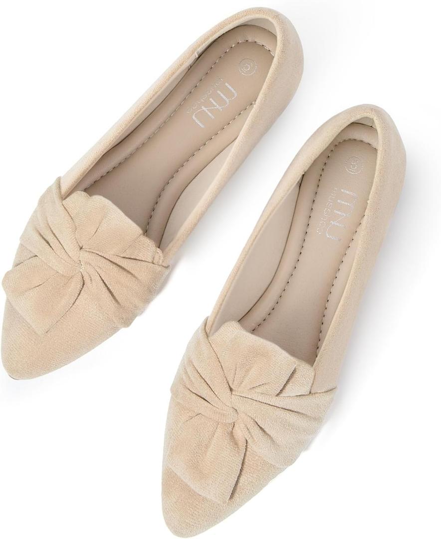 MUSSHOE Women's Flats Dressy Pointed Toe Comfortable Bowknot Ballet Flats Shoes (7)