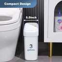 JOYBOS Bathroom Trash Can with Lid,3 Gallon Small Garbage Can with Press Top Lid,10L Dogproof Slim Plastic Narrow Trash Bin for Toilet, Office, Bedroom, Living Room, Grey