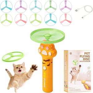 Cat Fetch Toy Launcher with 10 Soft & Flexible Discs, Cat Toys for Indoor Cats, LED Glowing Launcher, Electric Interactive Kitten Toy for Hunting & Exercise, USB Rechargeable