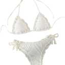 Verdusa Women's Bikini Sets Halter String Cute Bow Tie Side Frill Trim 2 Piece Swimsuits Bathing Suits (Large, White)