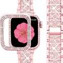 SUPOIX Compatible with Apple Watch Band S11 S10 46mm + Case, Women Jewelry Bling Diamond Metal Strap & 2P Cover Cases for iWatch Series 11/10(Rose Pink,46mm)