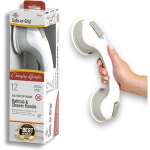 Safe-er-Grip Safe-er-Grip Changing Lifestyles Suction Cup Grab Bars for Bathtubs & Showers; Safety Bathroom Assist Handle, White & Grey, 12 inches