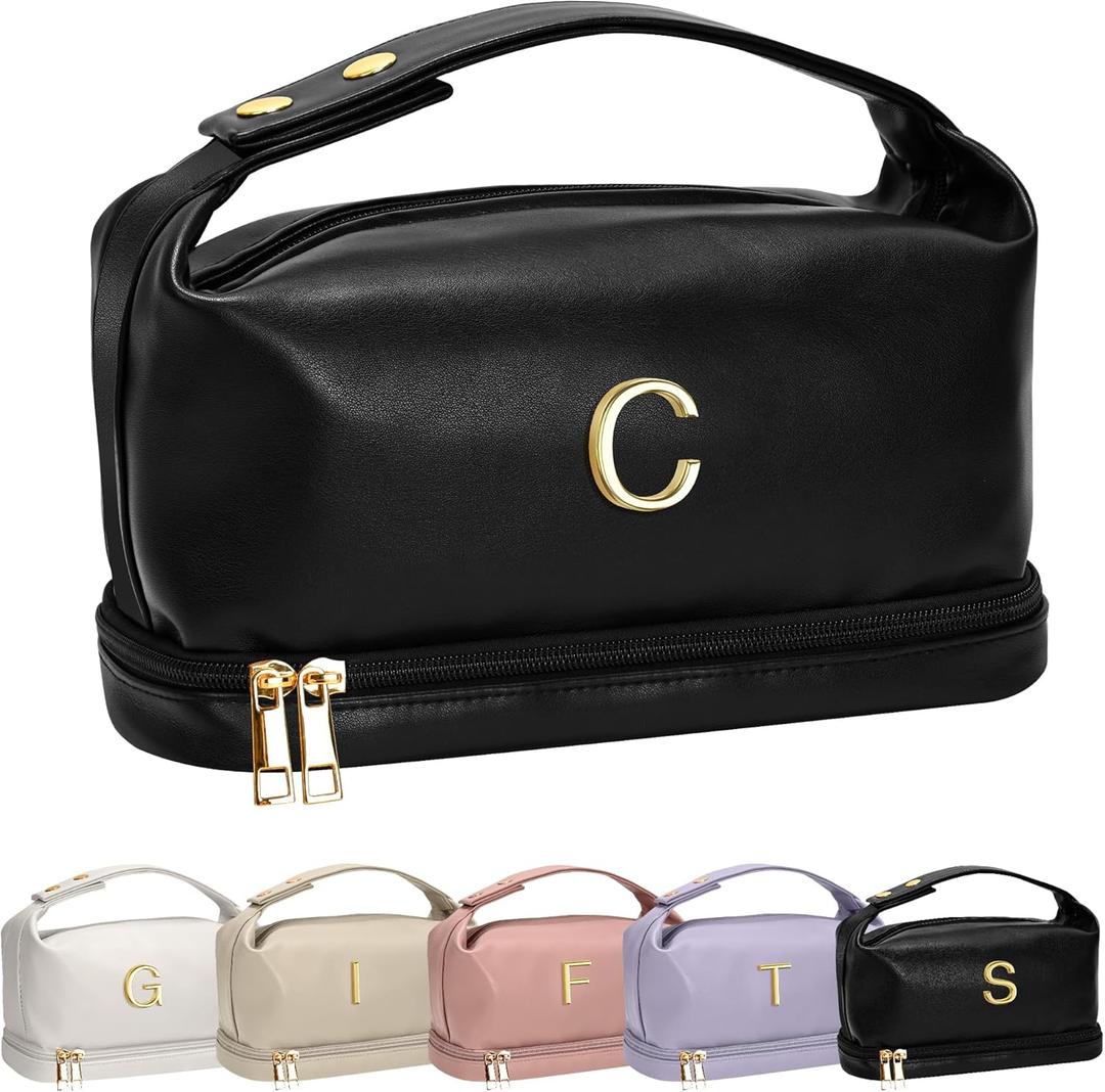 Vogewood Gift for Her, Gifts Ideas, For Women 40S Makeup Bag with Handle, Cosmetic Bag, Teen Girl Gifts Trendy Stuff-Makeup Bags College Gift for Woman Toiletry Bag with Makeup Brush Organizer (Black)