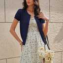 GRACE KARIN Short Sleeve Cardigan Summer Button up Sweaters for Women Lightweight Crew Neck Casual Outfits (Blue, M)