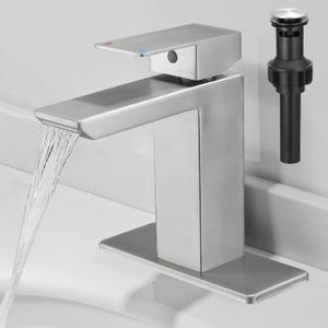 RUMOSE Matte Black Bathroom Faucets Set with Pop Up Drain Single Handle Bathroom Sink Faucet 1 & 3 Hole Waterfall Spout Vanity Faucet Kit with Deck Plate Rv Lavatory Basin Faucet, Stainless Steel