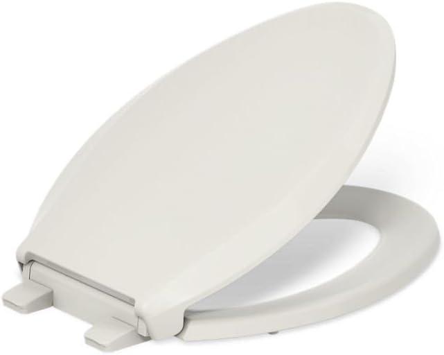 KOHLER 4636-RL-47 Cachet ReadyLatch Elongated Toilet Seat Slow Close, Soft Close Toilet Seat Quiet Lid, Contoured Grip-Tight Bumpers Installation Hardware, Apartment Essentials. Almond