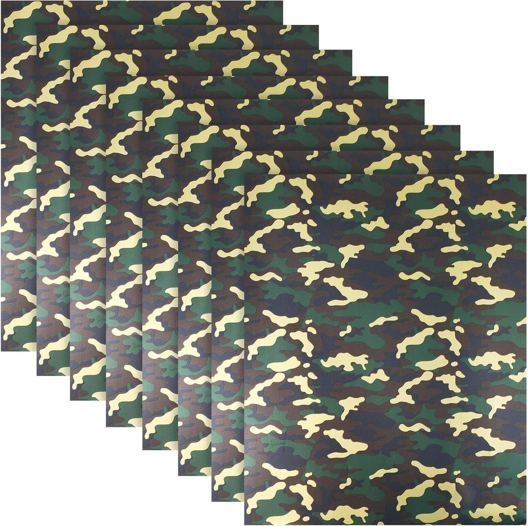 Outus 8 Sheets Camo Iron on Vinyl Camouflage HTV Heat Transfer Vinyl Green Iron on HTV 12 x 10 Inch for Clothing T-Shirts Hat DIY Craft (Medium)
