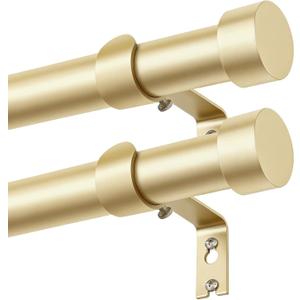 KAMANINA Curtain Rods 2 Pack, Heavy Duty Curtain Rod for Windows 28 to 48 Inch, 1 Inch Gold Modern Drapery Rods with End Cap (32"-58", 2Pack)