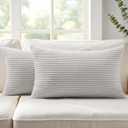 Mecatny Corduroy Decorative Throw Pillow Covers 12x20 Set of 2 for Sofa Living Room, Soft Neutral Boho Couch Pillow Covers for Home Decor, Grey