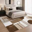 8x10 Washable Area Rugs: Modern Geometric Rug for Living Room, Large No-Shedding Low-Pile Faux Wool Carpet, No-Slip Indoor Decor Rugs for Nursery Dinner Room Office Playroom Dorm(Bauhaus Brown)