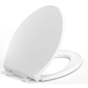 Elongated Toilet Seat, 18.5” Soft/Slow Close Oval (Oblong) Toilet Seat for Elongated Toilets, No-Slam Quiet-Close Lid, Easy-to-Install & Clean, Durable Never-Loosen White Plastic Seat