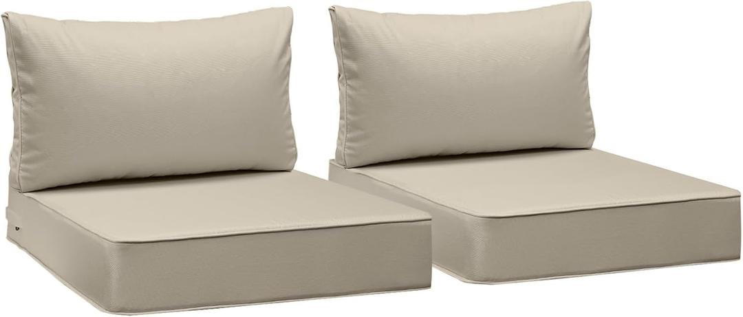 AAAAAcessories Outdoor Seat Cushions for Chairs, Fade-Resistant, Waterproof Patio Furniture Replacement Cushions, 23.5" x 25.5" x 5" + 23.5" x 13.5", Set of 2, Beige