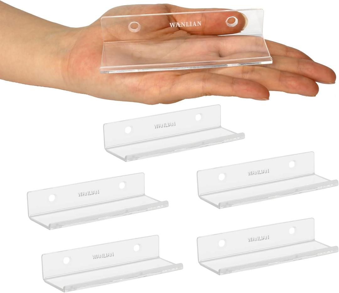 WANLIAN Clear Vinyl Record Shelf Wall Mount 6 Pack,vinyl holder wall,Acrylic Album Record Holder Display Your Daily LP Listening in Office Home (Clear)