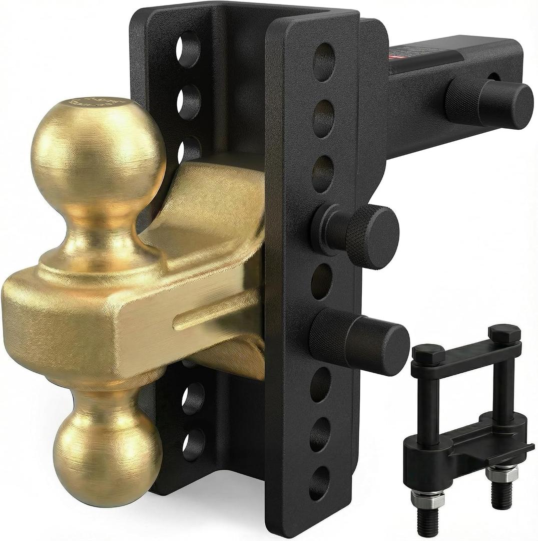 TYT Adjustable Truck Trailer Hitch for 2 inch Receiver, 6" Drop/Rise Tow Hitch with Dual Balls (2" & 2-5/16"), 14,000 lbs GTW, 1,400 lbs TW, Includes Two Pin Locks & Hitch Tightener