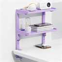Spacrea clamp on Desk Shelf, 2 Tier Office Desk Shelves Organizer, Wood Desktop Supplies Storage Rack, Desk Organizers and Accessories (Purple)