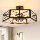 WILON Semi Flush Mount Ceiling Light, Industrial 6 Light Close to Ceiling Light Fixture, Black Dining Room Light Fixture Farmhouse Chandelier for Kitchen Hallway Bedroom Living Room(E26 Socket)
