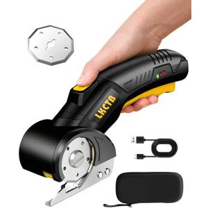 Electric Cardboard Cutter Scissors with LED Light, 3000mAh Rechargeable Battery, Brushless Motor, Tungsten Steel Blade, Cuts Cloth, Leather, Carpet, Cable Cutter Dark Black