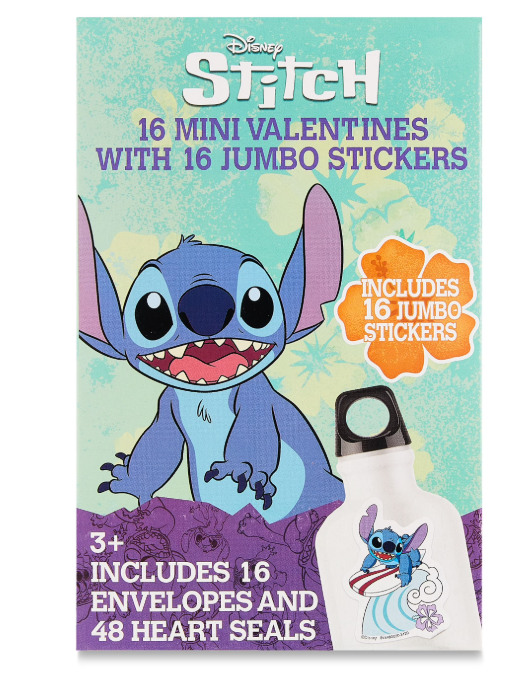 Stitch Mini Kids Pack: Valentine Greeting Card Set with Jumbo Stickers, 16 Count
 2 Pack