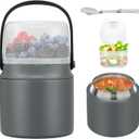 2-In-1 Soup Thermo for Hot Food Kids, 15 Oz Insulated Food Container and a Snack Box, Wide Mouth, Leak Proof, Stainless Steel Spoon, Dishwasher Safe Food Thermo Set for School, Work, Travel, Gray