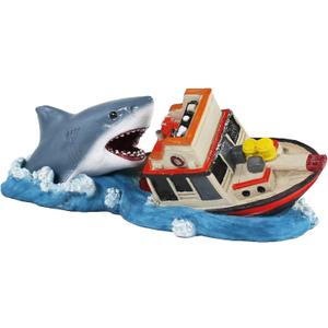 Penn-Plax Jaws Officially Licensed Aquarium Decoration Boat Attack Safe for Freshwater and Saltwater Fish Tanks Small