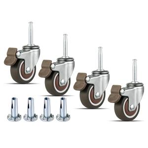 Rubber Caster Wheel 1.5 Inch Set of 4 Stem Casters 5/16" x 1-1/2" (8 x 38mm) Stem and 20mm Dia Sockets, Industrial Castors Locking for Furniture Crib Trolley Dining Car Casters