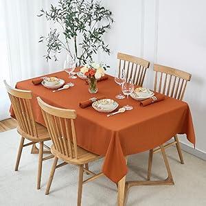 maxmill Rectangle Textured Tablecloth Waterproof Spillproof Wrinkle Free Table Cloth, Kitchen Dining Tabletop Decoration, Fabric Table Cover for Outdoor and Indoor Use, 52 x 70 Inch, Rust
