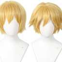 Linfairy Short Blonde Cosplay Wig Halloween Costume Cat Wig for Men