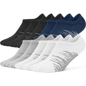 wernies No Show Socks Men 10 Pairs Ankle Low Cut Cotton Men Socks with Non Slip Grips 6-10/11-13 (10 Pairs (3black+3white+2grey+2blue))