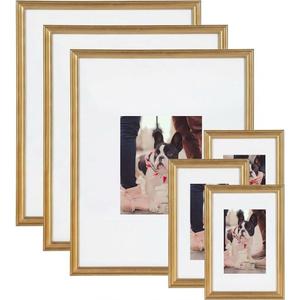 Kate and Laurel Adlynn Wall Picture Frame Set, 16" x 20" matted to 8" x 10", Gold, Set of 6