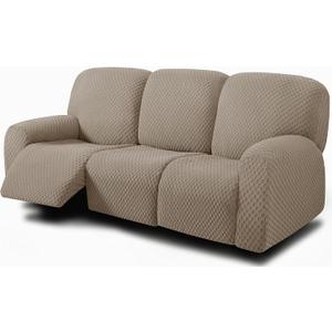 ULTICOR 8-Pieces Recliner Sofa Covers, Jacquared Stretch Couch Covers for 3 Cushion Reclining Sofa Slipcovers Thick Soft Washable (Style 1) (Taupe, 3 Seater Recliner Cover)