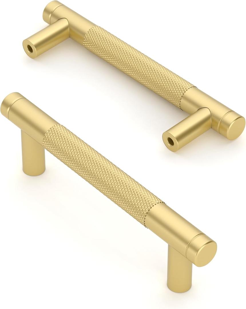 Asidrama 10 Pack 3.75 Inch(96mm) Brushed Gold Kitchen Knurled Cabinet Handles, Cabinet Pulls Kitchen Cabinet Hardware for Cupboard Drawer Pulls