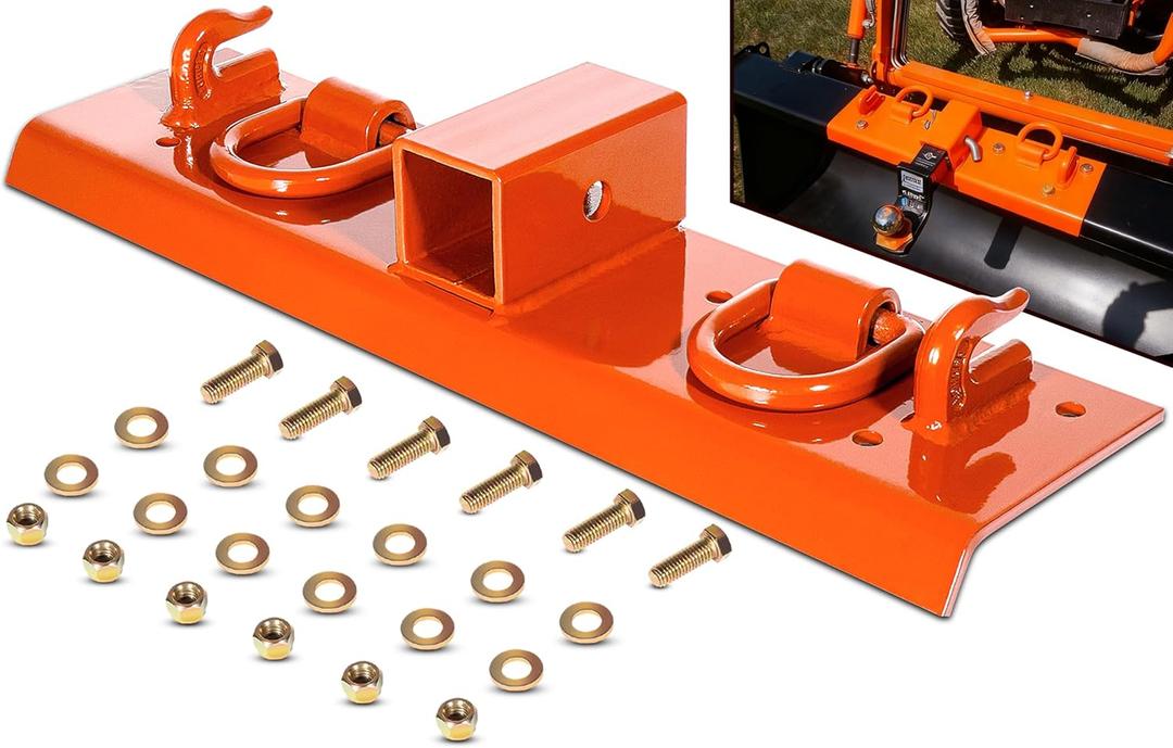 Bonbo Tractor Grab Hooks Compatible with Kubota Tractors - Bolted on Compact Tractor Bucket Grab Hooks with D Rings and 2" Receiver, Orange