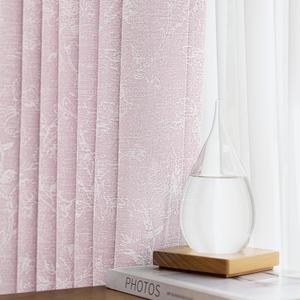 Pink Floral Jacquard Blackout Curtains for Girls Room, Blush Pink Nursery Curtains 84 Inches Long, Chenille Living Room Darkening Thermal Insulated Window Curtains, Grommet Drapes 2 Panels, Size: 52"W x 84"L