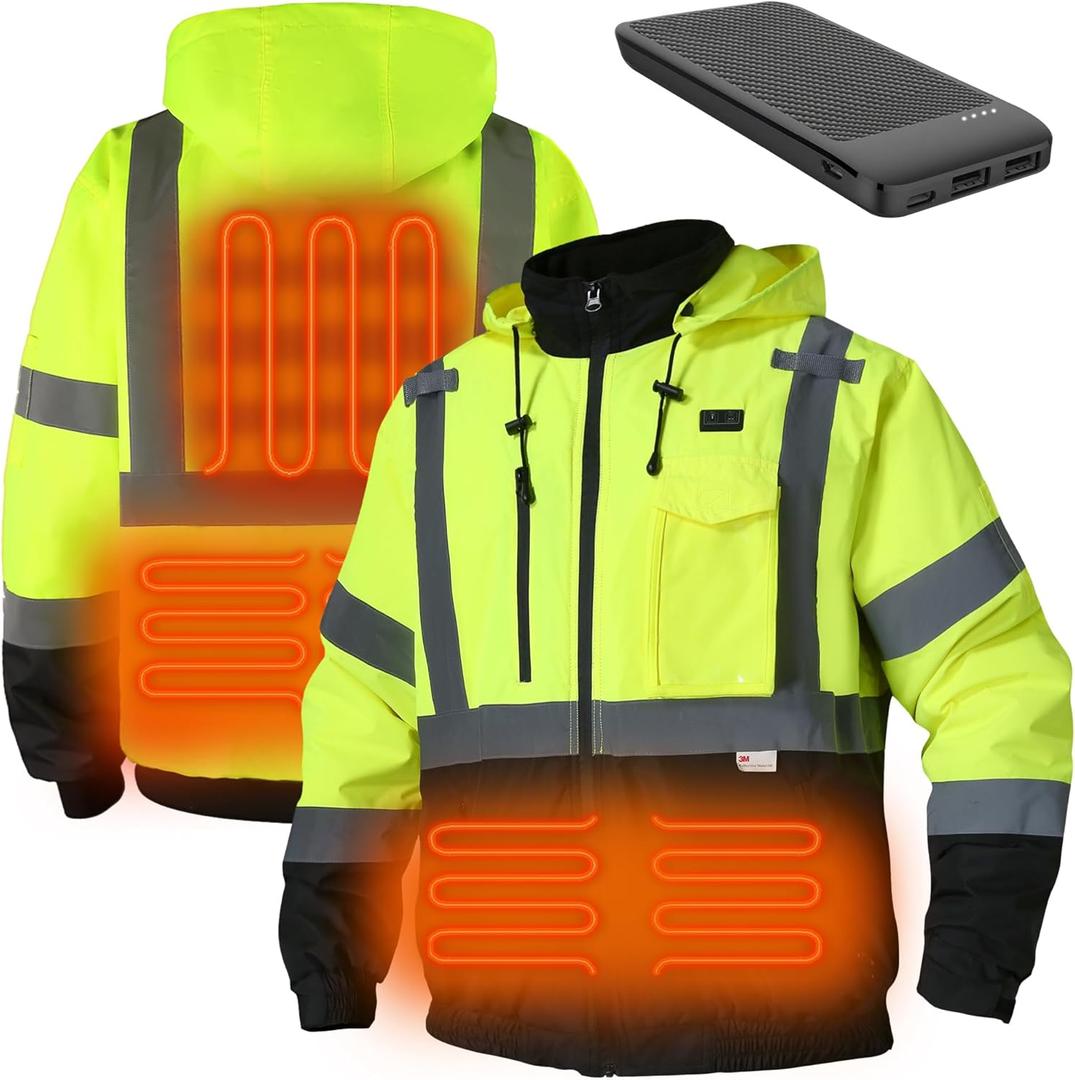 Safety Heated Jacket, 3M Reflective, Waterproof Hi-Vis Work Jacket (XX-Large, Lime)