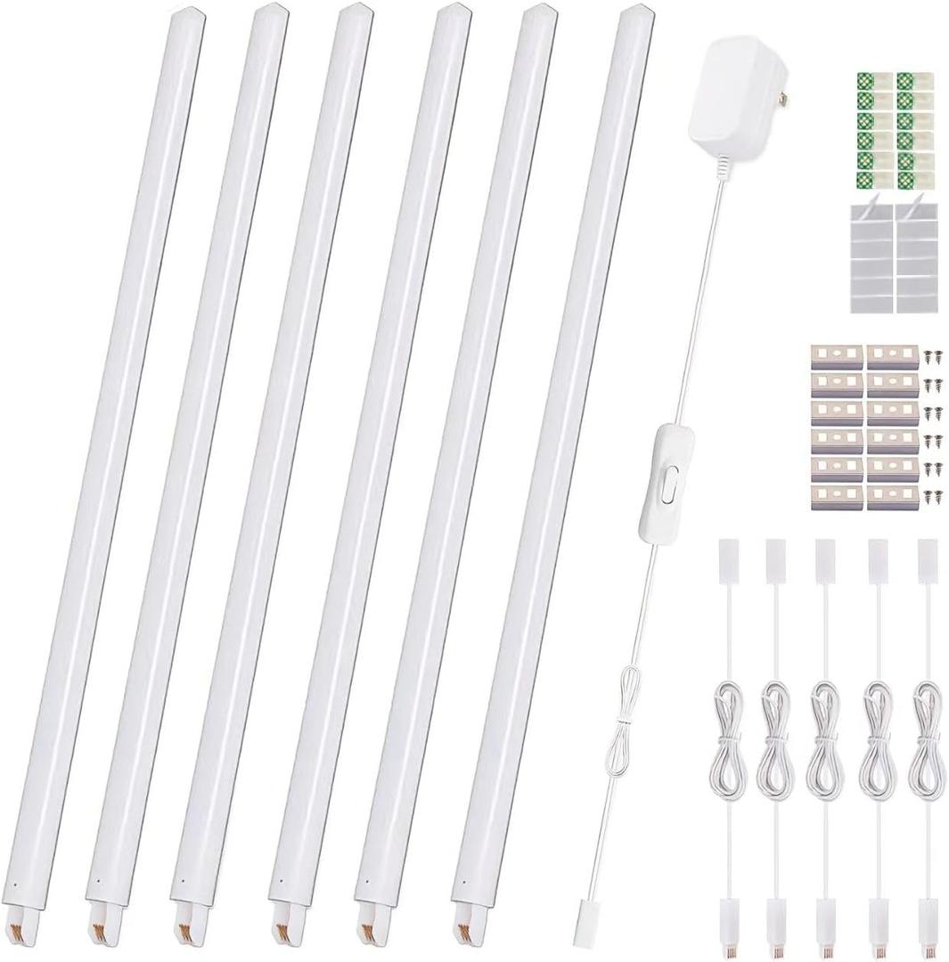 Cefrank LED Under Cabinet Lighting 6-Pack 12 inch Seamlessly Linkable Strip Light Bars for Cabinet, Kitchen, Shelf, Workbench, Cupboard Lighting, 1200 Lumen, Warm White 3000K