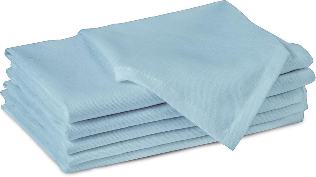 Encasa XO Ice Blue Cloth Napkins Set of 6, 17"x17" | Solid Color Cotton Dinner Napkins | Washable & Reusable Napkins for Dining Table Fall Decoration, Holiday & Christmas Festivals