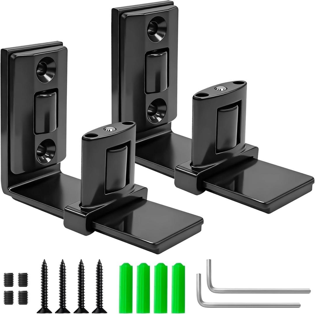 Sliding Barn Door Bottom Floor Guide,Wall Mount Barn Door Floor Guide,Adjustable U Shape Flexible Flush Design-Black(2 Pack)