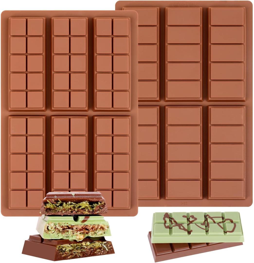 Chocolate Bar Mold - Non-Stick Silicone Chocolate Molds, Food Grade Dubai Deep Chocolate Bar Mold for Milk Pistachio - Set of 2 (Mix)